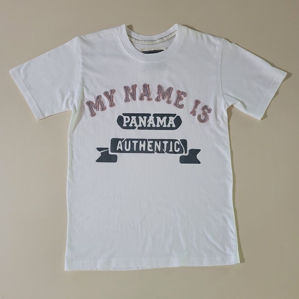 My Name is Panama Men's White Appliqué Front Crew Short Sleeve Tee